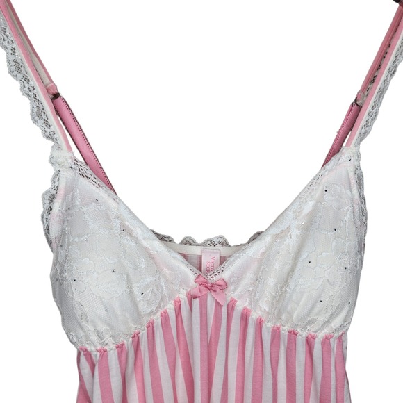 Vintage Victoria's Secret Pink Stripe Lace Cup Babydoll With Panties Set Medium - Picture 8 of 15